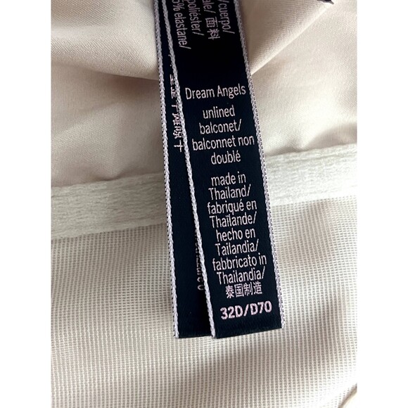 Victoria's Secret Cream Satin Corset Balconette Bra Pink Lace Trim Size 32D Cute - Picture 8 of 10